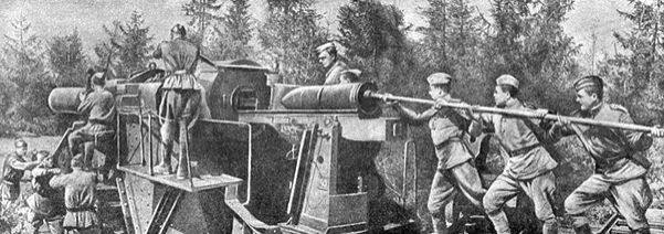 Артиллерийский расчет младшего сержанта Ф. Я. Грека ведет огонь из орудий большой мощности. Журнал «Огонек», №20–21, 1944 год