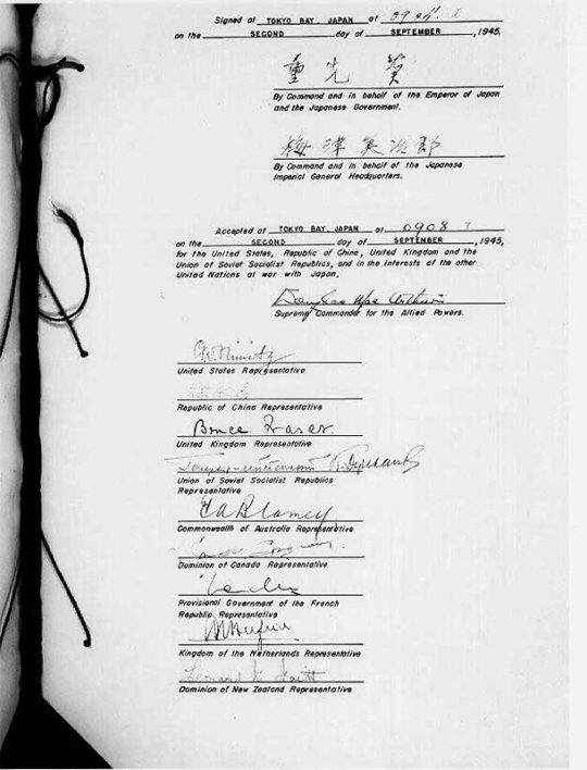 Акт о капитуляции. Токийский залив, линкор «Миссури», 2 сентября 1945 г.