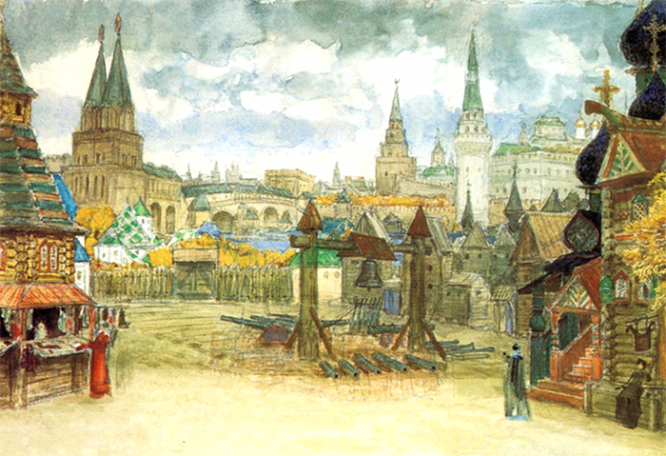 «Стрелецкая слобода». Эскиз декорации к опере «Хованщина».