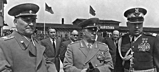 Три Маршала Победы: И.С. Конев, Г.К. Жуков, К.К. Рокоссовский в Варшаве.