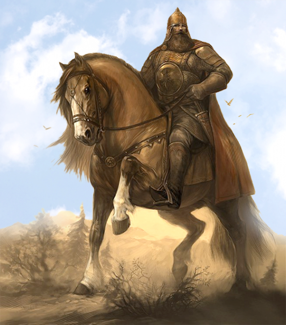 Илья Муромец на коне в пути.