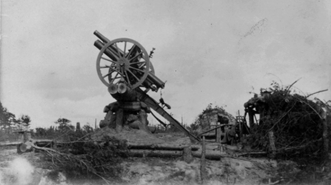 Мортира, приготовленная для стрельбы по аэроплану. 1916 г.